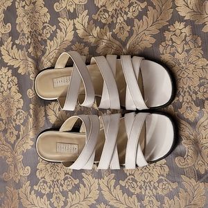 White Leather Strappy Slides